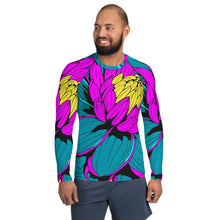 Men's Pop Art BJJ Long Sleeve Rash Guards - Roy Lichtenstein Inspired Dahlia Print 001 BJJ Boxing Dahlia Exclusive Fitness Flower Grappling gym leggings Jiu-Jitsu Leggings Long Sleeve Mens Pop Art Rash Guard Running Striking Yoga