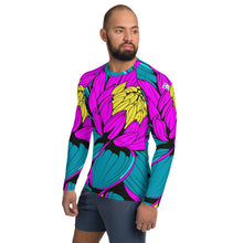 Men's Pop Art BJJ Long Sleeve Rash Guards - Roy Lichtenstein Inspired Dahlia Print 001 BJJ Boxing Dahlia Exclusive Fitness Flower Grappling gym leggings Jiu-Jitsu Leggings Long Sleeve Mens Pop Art Rash Guard Running Striking Yoga