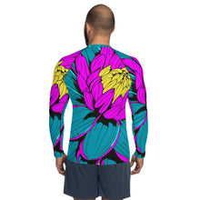 Men's Pop Art BJJ Long Sleeve Rash Guards - Roy Lichtenstein Inspired Dahlia Print 001 BJJ Boxing Dahlia Exclusive Fitness Flower Grappling gym leggings Jiu-Jitsu Leggings Long Sleeve Mens Pop Art Rash Guard Running Striking Yoga