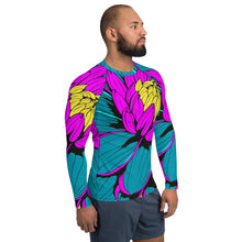 Men's Pop Art BJJ Long Sleeve Rash Guards - Roy Lichtenstein Inspired Dahlia Print 001 BJJ Boxing Dahlia Exclusive Fitness Flower Grappling gym leggings Jiu-Jitsu Leggings Long Sleeve Mens Pop Art Rash Guard Running Striking Yoga