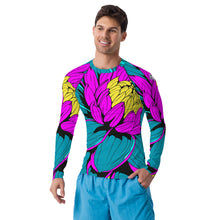 Men's Pop Art BJJ Long Sleeve Rash Guards - Roy Lichtenstein Inspired Dahlia Print 001 BJJ Boxing Dahlia Exclusive Fitness Flower Grappling gym leggings Jiu-Jitsu Leggings Long Sleeve Mens Pop Art Rash Guard Running Striking Yoga