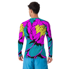 Men's Pop Art BJJ Long Sleeve Rash Guards - Roy Lichtenstein Inspired Dahlia Print 001 BJJ Boxing Dahlia Exclusive Fitness Flower Grappling gym leggings Jiu-Jitsu Leggings Long Sleeve Mens Pop Art Rash Guard Running Striking Yoga