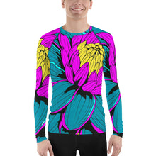 Men's Pop Art BJJ Long Sleeve Rash Guards - Roy Lichtenstein Inspired Dahlia Print 001 BJJ Boxing Dahlia Exclusive Fitness Flower Grappling gym leggings Jiu-Jitsu Leggings Long Sleeve Mens Pop Art Rash Guard Running Striking Yoga