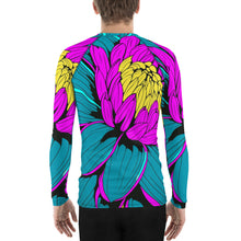 Men's Pop Art BJJ Long Sleeve Rash Guards - Roy Lichtenstein Inspired Dahlia Print 001 BJJ Boxing Dahlia Exclusive Fitness Flower Grappling gym leggings Jiu-Jitsu Leggings Long Sleeve Mens Pop Art Rash Guard Running Striking Yoga