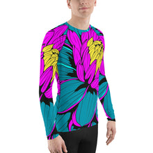 Men's Pop Art BJJ Long Sleeve Rash Guards - Roy Lichtenstein Inspired Dahlia Print 001 BJJ Boxing Dahlia Exclusive Fitness Flower Grappling gym leggings Jiu-Jitsu Leggings Long Sleeve Mens Pop Art Rash Guard Running Striking Yoga