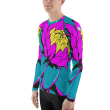 Men's Pop Art BJJ Long Sleeve Rash Guards - Roy Lichtenstein Inspired Dahlia Print 001 BJJ Boxing Dahlia Exclusive Fitness Flower Grappling gym leggings Jiu-Jitsu Leggings Long Sleeve Mens Pop Art Rash Guard Running Striking Yoga