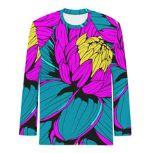 Men's Pop Art BJJ Long Sleeve Rash Guards - Roy Lichtenstein Inspired Dahlia Print 001 BJJ Boxing Dahlia Exclusive Fitness Flower Grappling gym leggings Jiu-Jitsu Leggings Long Sleeve Mens Pop Art Rash Guard Running Striking Yoga