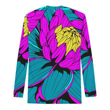 Men's Pop Art BJJ Long Sleeve Rash Guards - Roy Lichtenstein Inspired Dahlia Print 001 BJJ Boxing Dahlia Exclusive Fitness Flower Grappling gym leggings Jiu-Jitsu Leggings Long Sleeve Mens Pop Art Rash Guard Running Striking Yoga