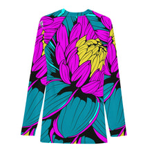Men's Pop Art BJJ Long Sleeve Rash Guards - Roy Lichtenstein Inspired Dahlia Print 001 BJJ Boxing Dahlia Exclusive Fitness Flower Grappling gym leggings Jiu-Jitsu Leggings Long Sleeve Mens Pop Art Rash Guard Running Striking Yoga