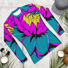 Men's Pop Art BJJ Long Sleeve Rash Guards - Roy Lichtenstein Inspired Dahlia Print 001 BJJ Boxing Dahlia Exclusive Fitness Flower Grappling gym leggings Jiu-Jitsu Leggings Long Sleeve Mens Pop Art Rash Guard Running Striking Yoga