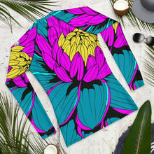 Men's Pop Art BJJ Long Sleeve Rash Guards - Roy Lichtenstein Inspired Dahlia Print 001 BJJ Boxing Dahlia Exclusive Fitness Flower Grappling gym leggings Jiu-Jitsu Leggings Long Sleeve Mens Pop Art Rash Guard Running Striking Yoga