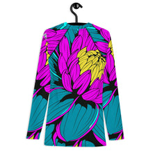 Men's Pop Art BJJ Long Sleeve Rash Guards - Roy Lichtenstein Inspired Dahlia Print 001 BJJ Boxing Dahlia Exclusive Fitness Flower Grappling gym leggings Jiu-Jitsu Leggings Long Sleeve Mens Pop Art Rash Guard Running Striking Yoga