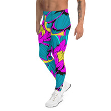 Men's Pop Art Athletic Leggings - Roy Lichtenstein Inspired Dahlia Print 001 Athletic Leggings BJJ Boxing Dahlia Exclusive Fitness Flower Grappling Jiu-Jitsu Leggings Mens Pants Pop Art Running Striking trousers Yoga