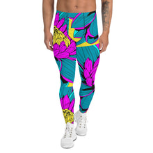 Men's Pop Art Athletic Leggings - Roy Lichtenstein Inspired Dahlia Print 001 Athletic Leggings BJJ Boxing Dahlia Exclusive Fitness Flower Grappling Jiu-Jitsu Leggings Mens Pants Pop Art Running Striking trousers Yoga