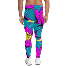 Men's Pop Art Athletic Leggings - Roy Lichtenstein Inspired Dahlia Print 001 Athletic Leggings BJJ Boxing Dahlia Exclusive Fitness Flower Grappling Jiu-Jitsu Leggings Mens Pants Pop Art Running Striking trousers Yoga