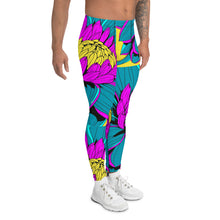 Men's Pop Art Athletic Leggings - Roy Lichtenstein Inspired Dahlia Print 001 Athletic Leggings BJJ Boxing Dahlia Exclusive Fitness Flower Grappling Jiu-Jitsu Leggings Mens Pants Pop Art Running Striking trousers Yoga