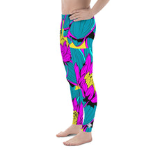 Men's Pop Art Athletic Leggings - Roy Lichtenstein Inspired Dahlia Print 001 Athletic Leggings BJJ Boxing Dahlia Exclusive Fitness Flower Grappling Jiu-Jitsu Leggings Mens Pants Pop Art Running Striking trousers Yoga