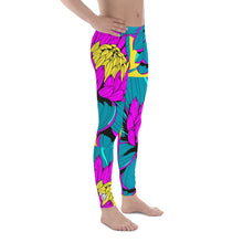 Men's Pop Art Athletic Leggings - Roy Lichtenstein Inspired Dahlia Print 001 Athletic Leggings BJJ Boxing Dahlia Exclusive Fitness Flower Grappling Jiu-Jitsu Leggings Mens Pants Pop Art Running Striking trousers Yoga