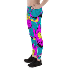Men's Pop Art Athletic Leggings - Roy Lichtenstein Inspired Dahlia Print 001 Athletic Leggings BJJ Boxing Dahlia Exclusive Fitness Flower Grappling Jiu-Jitsu Leggings Mens Pants Pop Art Running Striking trousers Yoga