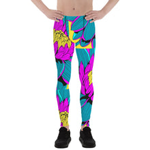 Men's Pop Art Athletic Leggings - Roy Lichtenstein Inspired Dahlia Print 001 Athletic Leggings BJJ Boxing Dahlia Exclusive Fitness Flower Grappling Jiu-Jitsu Leggings Mens Pants Pop Art Running Striking trousers Yoga