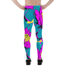 Men's Pop Art Athletic Leggings - Roy Lichtenstein Inspired Dahlia Print 001 Athletic Leggings BJJ Boxing Dahlia Exclusive Fitness Flower Grappling Jiu-Jitsu Leggings Mens Pants Pop Art Running Striking trousers Yoga