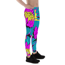 Men's Pop Art Athletic Leggings - Roy Lichtenstein Inspired Dahlia Print 001 Athletic Leggings BJJ Boxing Dahlia Exclusive Fitness Flower Grappling Jiu-Jitsu Leggings Mens Pants Pop Art Running Striking trousers Yoga