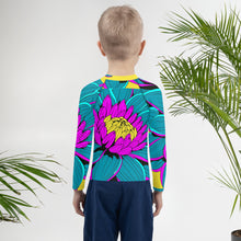 Boy's Pop Art BJJ Long Sleeve Rash Guards - Roy Lichtenstein Inspired Dahlia Print 001 BJJ Boxing Boys Dahlia Exclusive Fitness Flower Grappling Jiu-Jitsu Kids Long Sleeve Pop Art Rash Guards Running Striking Unisex Yoga