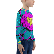 Boy's Pop Art BJJ Long Sleeve Rash Guards - Roy Lichtenstein Inspired Dahlia Print 001 BJJ Boxing Boys Dahlia Exclusive Fitness Flower Grappling Jiu-Jitsu Kids Long Sleeve Pop Art Rash Guards Running Striking Unisex Yoga