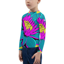 Boy's Pop Art BJJ Long Sleeve Rash Guards - Roy Lichtenstein Inspired Dahlia Print 001 BJJ Boxing Boys Dahlia Exclusive Fitness Flower Grappling Jiu-Jitsu Kids Long Sleeve Pop Art Rash Guards Running Striking Unisex Yoga