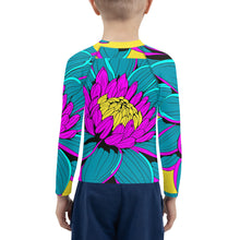 Boy's Pop Art BJJ Long Sleeve Rash Guards - Roy Lichtenstein Inspired Dahlia Print 001 BJJ Boxing Boys Dahlia Exclusive Fitness Flower Grappling Jiu-Jitsu Kids Long Sleeve Pop Art Rash Guards Running Striking Unisex Yoga