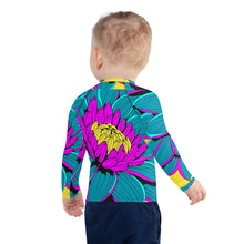 Boy's Pop Art BJJ Long Sleeve Rash Guards - Roy Lichtenstein Inspired Dahlia Print 001 BJJ Boxing Boys Dahlia Exclusive Fitness Flower Grappling Jiu-Jitsu Kids Long Sleeve Pop Art Rash Guards Running Striking Unisex Yoga