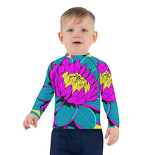 Boy's Pop Art BJJ Long Sleeve Rash Guards - Roy Lichtenstein Inspired Dahlia Print 001 BJJ Boxing Boys Dahlia Exclusive Fitness Flower Grappling Jiu-Jitsu Kids Long Sleeve Pop Art Rash Guards Running Striking Unisex Yoga