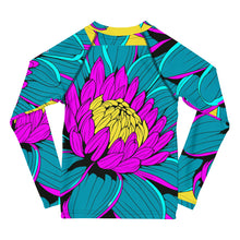 Boy's Pop Art BJJ Long Sleeve Rash Guards - Roy Lichtenstein Inspired Dahlia Print 001 BJJ Boxing Boys Dahlia Exclusive Fitness Flower Grappling Jiu-Jitsu Kids Long Sleeve Pop Art Rash Guards Running Striking Unisex Yoga