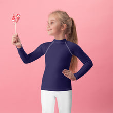 Playful Protection: Kid's Solid Color Rash Guards for Girls - Midnight Blue Exclusive Girls Kids Long Sleeve Rash Guard Solid Color Swimwear