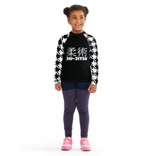 Sleek and Sophisticated: Houndstooth Classic Jiu-Jitsu Long Sleeve Rash Guard for Girls' BJJ