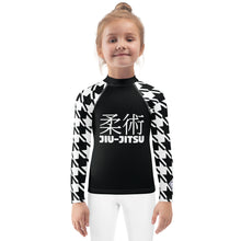 Sleek and Sophisticated: Houndstooth Classic Jiu-Jitsu Long Sleeve Rash Guard for Girls' BJJ