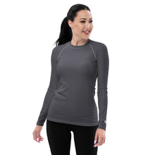 Sleek Sophistication: Women's Solid Color Long Sleeve Rash Guard - Charcoal Exclusive Long Sleeve Rash Guard Solid Color Swimwear Womens