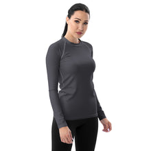 Sleek Sophistication: Women's Solid Color Long Sleeve Rash Guard - Charcoal Exclusive Long Sleeve Rash Guard Solid Color Swimwear Womens