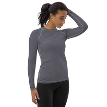 Sleek Sophistication: Women's Solid Color Long Sleeve Rash Guard - Charcoal Exclusive Long Sleeve Rash Guard Solid Color Swimwear Womens