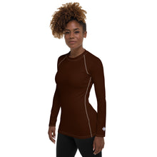 Sophisticated Sun Protection: Women's Solid Color Rash Guard - Chocolate Exclusive Long Sleeve Rash Guard Solid Color Swimwear Womens