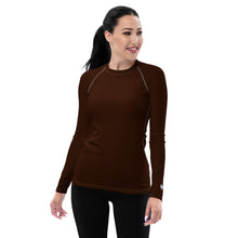 Sophisticated Sun Protection: Women's Solid Color Rash Guard - Chocolate Exclusive Long Sleeve Rash Guard Solid Color Swimwear Womens