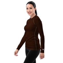 Sophisticated Sun Protection: Women's Solid Color Rash Guard - Chocolate Exclusive Long Sleeve Rash Guard Solid Color Swimwear Womens