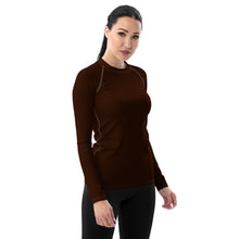 Sophisticated Sun Protection: Women's Solid Color Rash Guard - Chocolate Exclusive Long Sleeve Rash Guard Solid Color Swimwear Womens