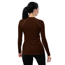 Sophisticated Sun Protection: Women's Solid Color Rash Guard - Chocolate Exclusive Long Sleeve Rash Guard Solid Color Swimwear Womens