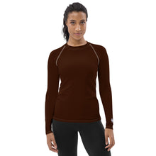 Sophisticated Sun Protection: Women's Solid Color Rash Guard - Chocolate Exclusive Long Sleeve Rash Guard Solid Color Swimwear Womens