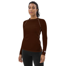 Sophisticated Sun Protection: Women's Solid Color Rash Guard - Chocolate Exclusive Long Sleeve Rash Guard Solid Color Swimwear Womens
