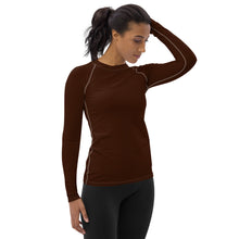 Sophisticated Sun Protection: Women's Solid Color Rash Guard - Chocolate Exclusive Long Sleeve Rash Guard Solid Color Swimwear Womens