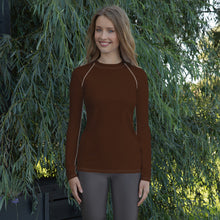 Sophisticated Sun Protection: Women's Solid Color Rash Guard - Chocolate Exclusive Long Sleeve Rash Guard Solid Color Swimwear Womens