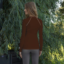 Sophisticated Sun Protection: Women's Solid Color Rash Guard - Chocolate Exclusive Long Sleeve Rash Guard Solid Color Swimwear Womens