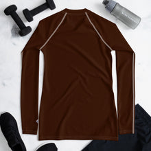 Sophisticated Sun Protection: Women's Solid Color Rash Guard - Chocolate Exclusive Long Sleeve Rash Guard Solid Color Swimwear Womens